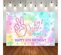 Happy 10th Birthday Party Teal Gold Backdrop Print Wall Decorations Backdrop Party Background Decor Background for Girls Boys Photography Decor Supplies Glitter Banner