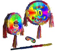 Happy 10th Birthday pinata with stick