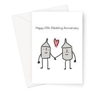 Happy 10th Wedding Anniversary Greeting Card | Tin Wedding Anniversary Card, Two Tin Cans In Love, For Spouse, Married Ten Years