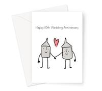 Happy 10th Wedding Anniversary Greeting Card | Tin Wedding Anniversary Card, Two Tin Cans in Love, for Spouse, Married Ten Years