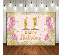 Happy 11th Birthday Background Vintage Boy or Girl Prince Baptism Backdrop Print Wall Decorations Backdrop Party Background Smash Cake Balloon Custom Decoration Baby Room