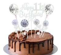 Happy 11th Birthday Cake Decoration 11 Years Boy Girl Cake Decoration 11th Birthday Silver Cake Decoration 11th Birthday Boy Cake Decoration Silver With Heart Star Balloon Glitter Cake Topper for 11th