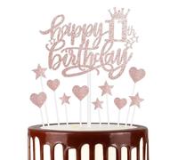 Happy 11th Birthday Cake Toppers, Rose Gold Cake Cupcake Toppers for Cake, Glitter Heart Stars Cake Toppers, Birthday Gift, Personalised Cake Toppers for Women Girls 11th Birthday Cake Decorations