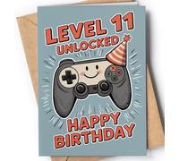 Happy 11th Birthday Card for Boy - Cool 11 Year Old Birthday Card for Son, Grandson, Nephew - Cute Gamer Level Bday Cards for Kids - Age 11 Video Game Themed Greeting Cards for Boys, Gamers - NUM 304