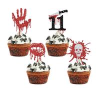 Happy 11th Birthday Cupcake Toppers, Killer 11th Birthday Cupcake Picks, Zombie Vampire Friday Bday, Bloody Spooky Halloween Happy 11th Birthdays Party Decorations Supplies 16PCS