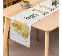 Happy 11th Birthday Table Runner, Boys 11th Birthday Decoration Kitchen Dining Table Decoration Table Runner Birthday Party Tablecloth Decoration, White and Gold