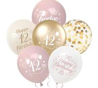 Happy 12th Birthday Balloons Decorations, 30 Pcs Pink and Gold Balloons Set | 12 Inch Birthday Balloon Kit with Ribbon for 12 Years Old Birthday Party Decor Supplies