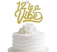 Happy 12th Birthday Cake Topper, 12 is a Vibe, 12 on Cloud, Groovy Daisy 12th Birthday Party Decorations Supplies Gold Silver Glitter
