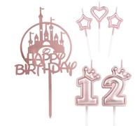 Happy 12th Birthday Candles Cake Toppers, Pink Castle Cake Topper, Crown Number 12 Candle for Cake, Pink Cake Candles Cake Toppers for Girls Women Birthday Party 12th Wedding Anniversary Decorations