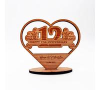 Happy 12th Heart Wedding Anniversary Floral Heart Keepsake Personalised Gift, Personalised Wedding Anniversary Husband Wife Gift, 12 Years Married Gift |12th Wedding Anniversary Gift