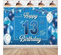 Happy 13th Birthday Backdrop Print Wall Decorations Backdrop Party Background Decorations Blue Thirteen Years Old Party Supplies Photo Background for Outdoor Indoor