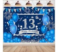 Happy 13th Birthday Backdrop Print Wall Decorations Backdrop Party Background for Boys Girls Navy Blue Silver Photo Background for 13 Year Old Party Decoration Supplies