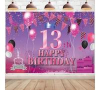 Happy 13th Birthday Backdrop Print Wall Decorations Backdrop Party Background Pink Purple 13th Sign Poster Supplies Photo Booth Photography Background Party Decorations