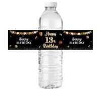Happy 13th Birthday Bottle Labels Stickers Cheers to 13 Years Party Wine Bottle Wrappers Thirteen Birthday Anniversary Famliy Party Lables Favor Decoration Supplies Waterproof 32 Stickers