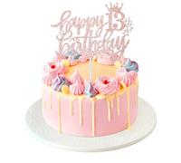 Happy 13th Birthday Cake Topper, 13 Cake Topper Happy 13th Birthday Decorations Cheers to 13 Years Candles Cakes Decorations with Star Glitter for Celebrating Anniversary Party Supplies(Rose Gold)