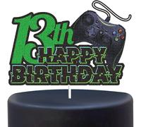 Happy 13th Birthday Cake Topper,13th birthday gifts for boys Glitter Video Game Cake Pick Game On Controllers Thirteen Cheers to 13 Years Cake Decoration for Game Theme Party Supplies