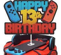 Happy 13th Birthday Cake Topper,13th birthday gifts for boys Glitter Video Game Cake Pick Game On Controllers Thirteen Cheers to 13 Years Cake Decoration for Game Theme Party Supplies