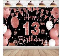 Happy 13th Birthday Print Wall Decorations Backdrop Party Background Backdrop Decoration Black Rose Gold Official Teenager 13 Year Old Photo Background Party Sign Poster