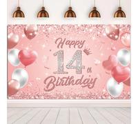 Happy 14th Birthday Banner Rose Gold 1.1 x 1.8m Happy Birthday Banner Backdrop 14th birthday decorations for Girls Women, 14 Years Old Anniversary Party Supplies