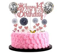 Happy 14th Birthday Cake Decoration for Girl 14th Birthday Hello 14 Cake Topper Rose Gold Black Cake Decoration 14th Birthday Boy Cake Decoration 14 Years Old Glitter Girl