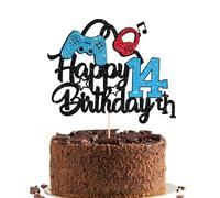 Happy 14th Birthday Cake Topper for Boys, Glittery Video Game Cake Topper Game On Cheers to 14 Years Cake Decoration, Perfect Cake Toppers for Themed Fourteen Years Old Birthday Party Supplies (14)