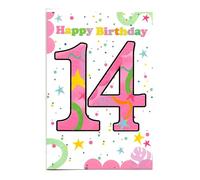 Happy 14th Birthday Card for Girl - Flowers Silver Foil Fun Colourful
