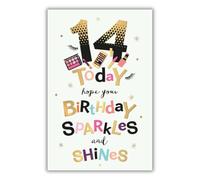Happy 14th Birthday Card - Make up design - Gold foil finish - Made in the UK