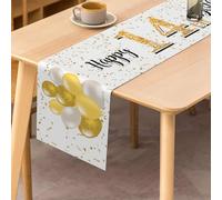 Happy 14th Birthday Table Runner, Boys 14th Birthday Decoration Kitchen Dining Table Decoration Table Runner Birthday Party Tablecloth Decoration, White and Gold