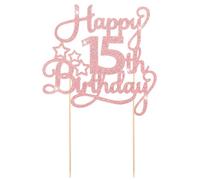 Happy 15th Birthday Cake Topper Celebrate 15 Years with Party Decorations 15 Years Old Birthday Cake Pick for Celebrating 15th Birthday Anniversary Party Cake Decorations Supplies(Rose Gold)