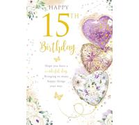 Happy 15th Birthday Card Female Foil Finish 8" x 6" Lovely Verse