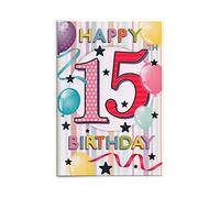 Happy 15th Birthday Card - Fun Colourful Cheerful Balloons For Girl
