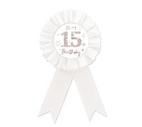 Happy 15th Birthday Tinplate Badge Pin, White Rosette It's My 15th Birthday Button Pin, Rose Gold Fifteen Years Old Birthday Badge Pin for Teen Girls, Diamond Brooch Buttons for Fifteen Birthday Party