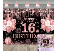 Happy 16th Birthday Backdrop Girls Rose Gold 16th Birthday Photography Background Sweet 16 Eighteen Years Old Bday Party Decoration Backdrop (6x4ft(72''x48''))