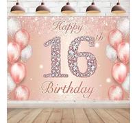 Happy 16th Birthday Backdrop Print Wall Decorations Backdrop Party Background Rose Gold Cheers to 16 Years Old Pink Birthday Party Decoration Supplies Background