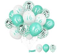 Happy 16th Birthday Balloons Girls, 15pcs Teal White 16th Birthday Decorations Boys, Turquoise White Confetti 16th Bday Party Balloons for Girl Sweet 16 Years Old Age Birthday Party Decor Supplies