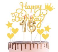 Happy 16th Birthday Cake Topper & Birthday Candles Gold Number 16 Candles for Birthday Cake - 16th Birthday Candles Cake Cupcake Topper Birthday Cake Decorations for Girls Boys Birthday Gold