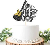 Happy 16th Birthday Cake Topper, Cheers to 16 Years Old, Rock Theme, Guitar, Music Theme Cake Decor, Sweet Sixteen Birthday Party Supplies for Boys or Girls
