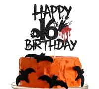 Happy 16th Birthday Cake Topper, Killer Birthday Cake Décor, Cheers to 16 Year, Boodly Jack Halloween Theme Happy 16th Birthday Party Decorations Supplies