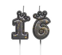Happy 16th Birthday Candles with Gold Dots, Number 16 Candle, Crown Birthday Candle for Cake, Black Gold Cake Candles Cake Topper for Girls Women 16th Birthday Decorations Party Wedding Anniversary