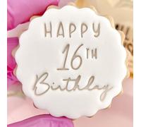 Happy 16th Birthday Cookie Cutter Stamp Embosser fits m&s Biscuits Great for Fondant Icing Sixteen Birthday Sweet 16 Reusable Marks and Spencers Party Favours Free Matching Cutter