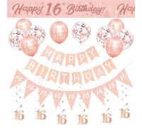 Happy 16th Birthday Decorations Banners Balloon for Girls her Rose Gold Pink