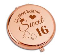 Happy 16th Birthday Gifts for Girls Round Rose Gold Makeup Mirror for 16 Years Old Daughter Granddaughter Sweet 16 Gifts for Friends Sister Compact Pocket Makeup Mirror Inspirational Birthday Gifts