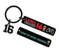 Happy 16th Birthday Gifts Keyring - Black Gaming Keychain for Granddaughter Daughter and Son, Sweet Sixteen Keepsake Presents for 16-Year-Old Boys and Girls from Family and Best Friends