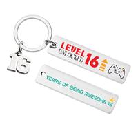 Happy 16th Birthday Gifts Keyring - Silver Gaming Keychain for Granddaughter Daughter and Son, Sweet Sixteen Keepsake Presents for 16-Year-Old Boys and Girls from Family and Best Friends
