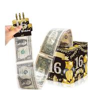 Happy 16th Birthday Money Box Cash Gift, Black & Gold Funny Pull Cash from Money Case for Surprise, Money Gift Box with Pull Out Happy 16th Birthday Card for Money/Lottery/Coupon on One's Birthday