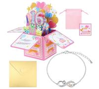 Happy 16th Birthday Pop-Up Card, Shiny 3D Pop up Happy Birthday Card with Bracelet Envelope Greeting & Storage Box Creative Boxed Birthday Sweet Cards Best Gifts for Daughter Sisters Friends