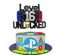 Happy 16th Birthday Video Game Cake Topper Level 16 Unlocked Cake Topper for Kids Boys Girls 16-Years-Old Birthday Party Decoration (16)