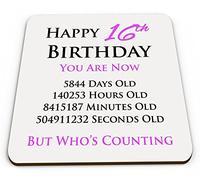 Happy 16th Birthday You are Now Days Hours Minutes Seconds Old Novelty Glossy Mug Coaster - Pink