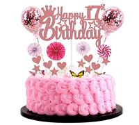 Happy 17th Birthday Cake Decoration for Girl 17th Birthday Hello 17 Cake Topper Rose Gold Cake Decoration 17th Birthday Boy Cake Decoration 17 Years Old Glitter Girl