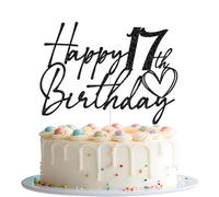 Happy 17th Birthday Cake Topper, 17th Birthday Cake Decorations, Cheers to 17 Years, Hello 17, Seventeen Bday Party Decorations, Black Glitter